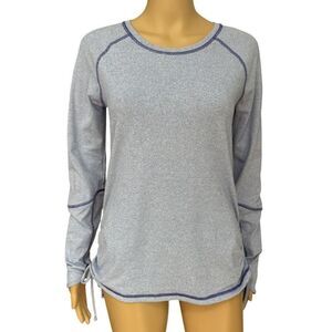 Lucy Tech Striped Ruched Top Womens Medium M Thumb Hole Pullover Crew Shirt